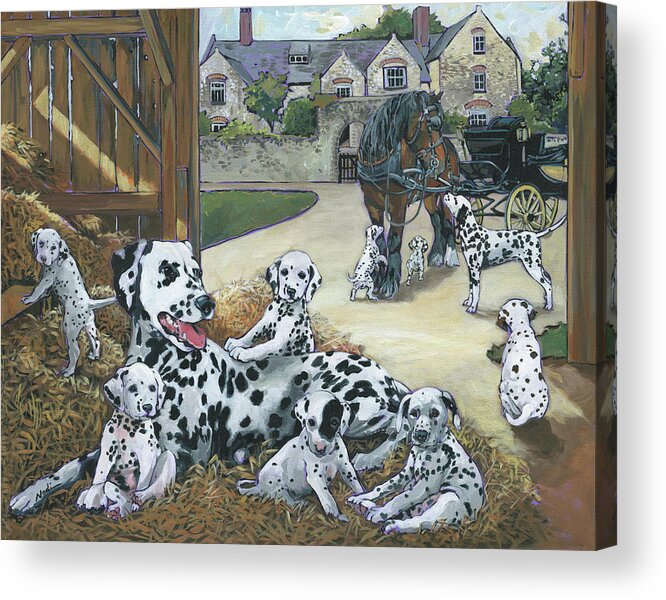 Dalmatian Acrylic Print featuring the painting Dalmatians by Nadi Spencer
