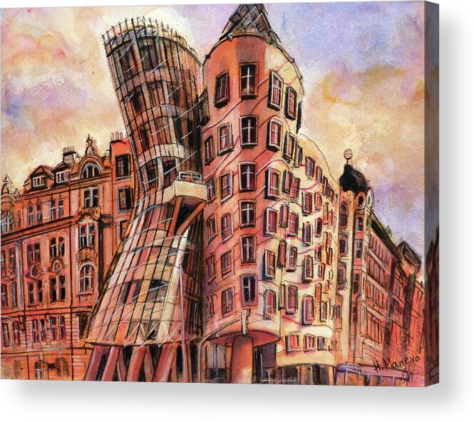 Architecture Acrylic Print featuring the painting Dancing House, Prague by Henrieta Maneva