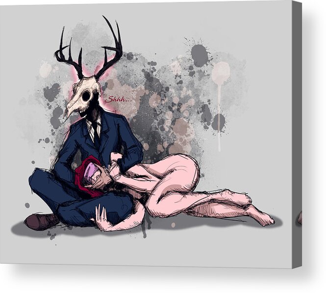 Deer Acrylic Print featuring the drawing Deer Daddy Series 1 Shh by Ludwig Van Bacon