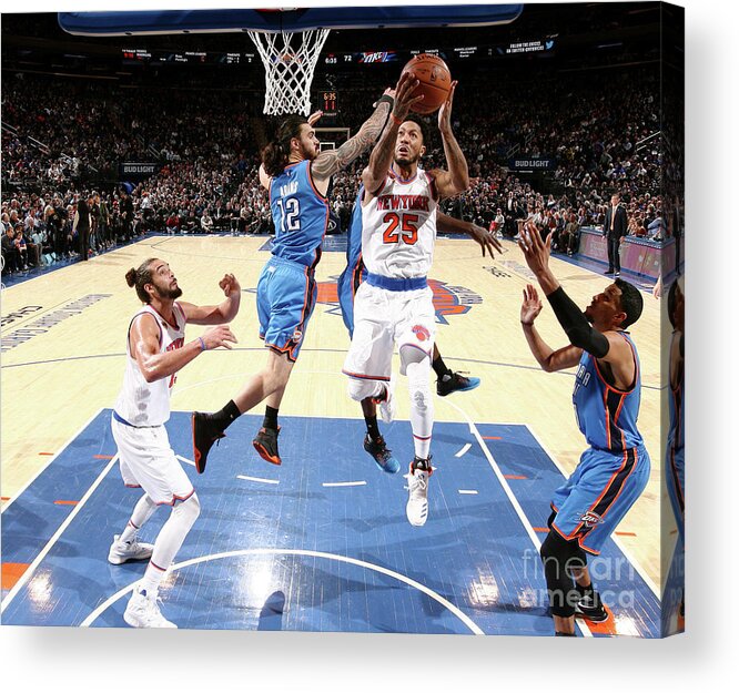Nba Pro Basketball Acrylic Print featuring the photograph Derrick Rose and Steven Adams by Nathaniel S. Butler