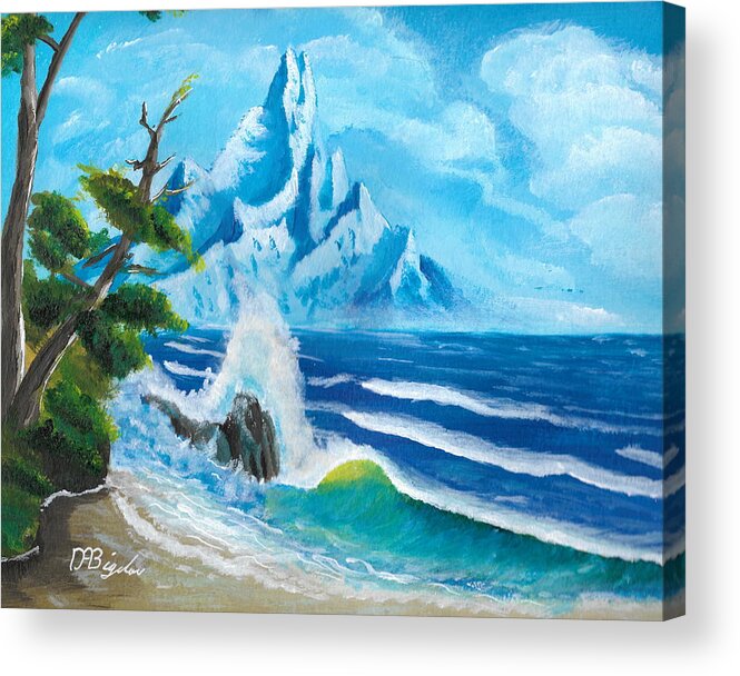 Mountain Acrylic Print featuring the painting distant Shores by David Bigelow