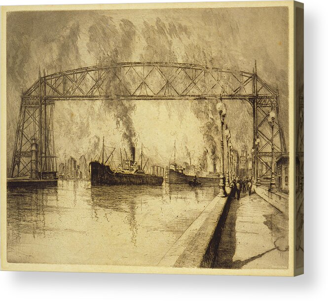 Duluth Acrylic Print featuring the drawing Duluth Aerial Transfer Bridge, 1928 by Louis Orr