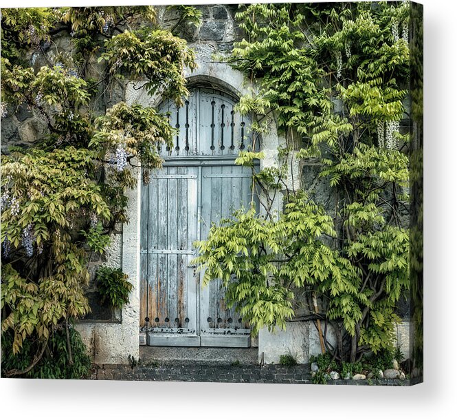 Photography Acrylic Print featuring the photograph Echoes of Time - The Wisteria Framed Door by Benoit Bruchez