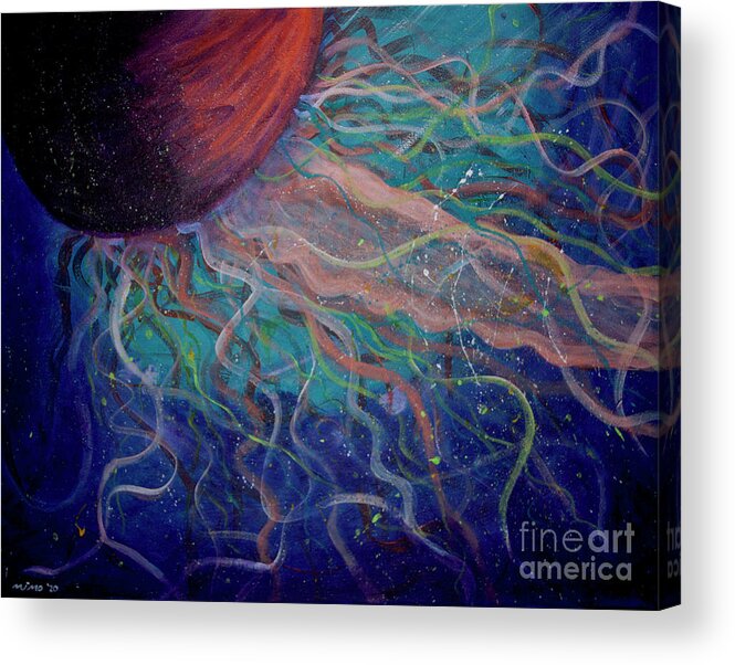 Jellyfish Wall Art Acrylic Print featuring the painting Electric Jellyfish 1 by Mike Mooney