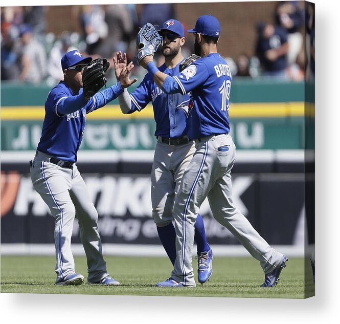 National League Baseball Acrylic Print featuring the photograph Ezequiel Carrera and Kevin Pillar by Duane Burleson