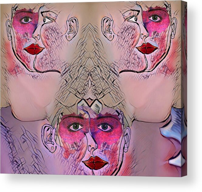 Modern Abstract Acrylic Print featuring the drawing Faces Peeling Back The Layers by Joan Stratton
