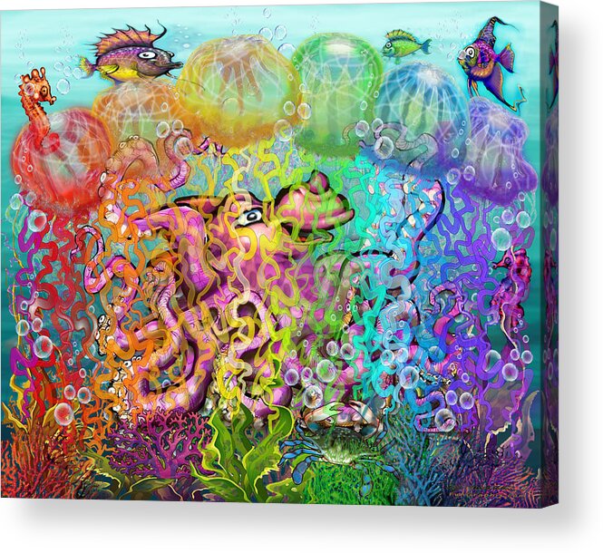 Aquatic Acrylic Print featuring the digital art Fantasy Rainbow Tentacles by Kevin Middleton