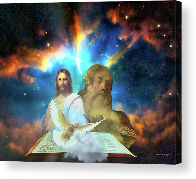 Scripture Acrylic Print featuring the digital art Father Son and Holy Ghost by Norman Brule