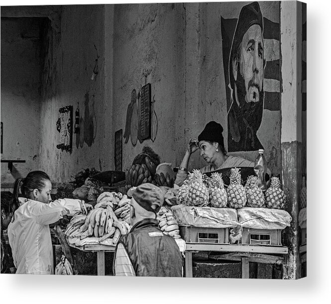 B&w Acrylic Print featuring the photograph Fidel Is Still Watching by Mike Schaffner