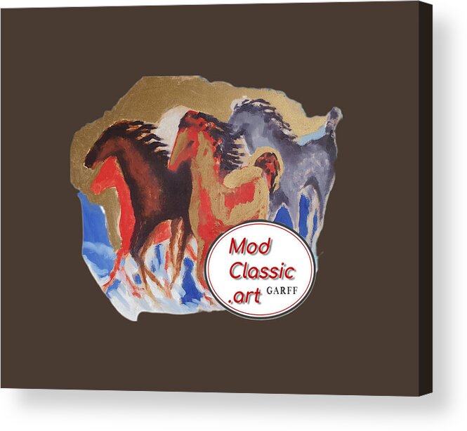 Guitars Acrylic Print featuring the painting Five Horses ModClassic Art by Enrico Garff