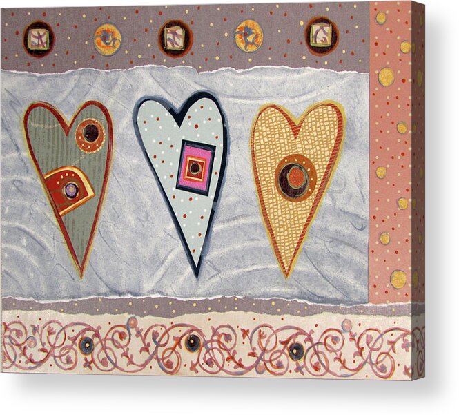 Mixed-media Acrylic Print featuring the mixed media Floating Hearts by MaryJo Clark