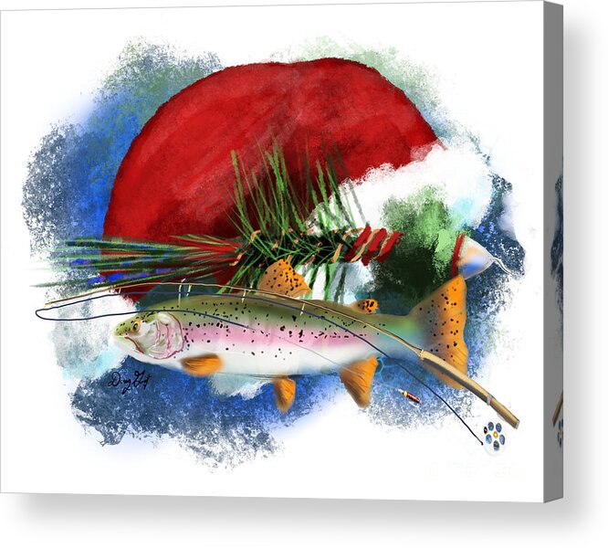 Fly Fishing Acrylic Print featuring the digital art Fly Fishing Christmas by Doug Gist