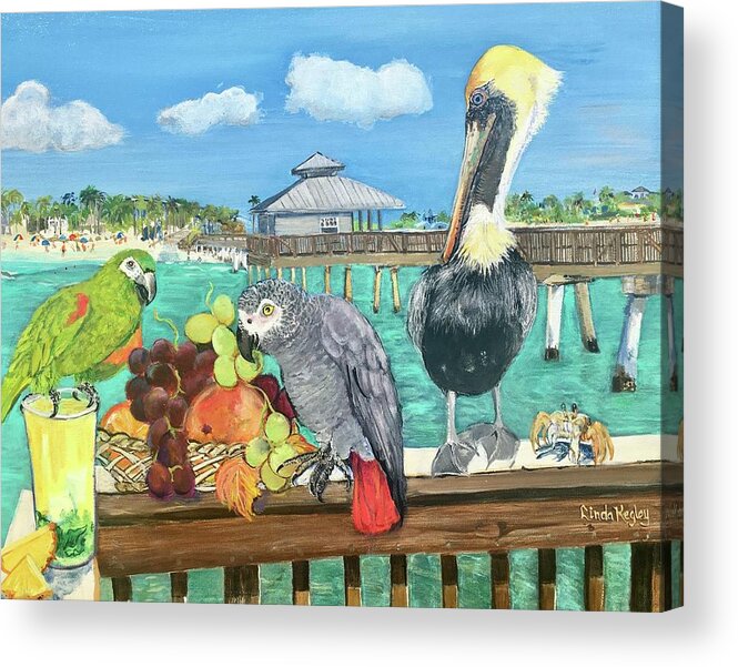 Parrot Acrylic Print featuring the painting For the Birds by Linda Kegley
