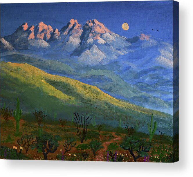 Four Peaks Acrylic Print featuring the painting Four Peaks Snow by Chance Kafka