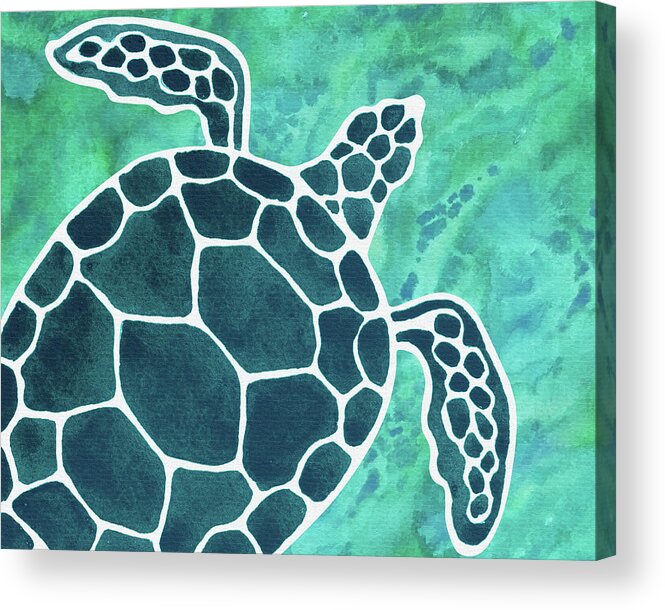 Emerald Acrylic Print featuring the painting Giant Turtle Emerald Sea Watercolor by Irina Sztukowski