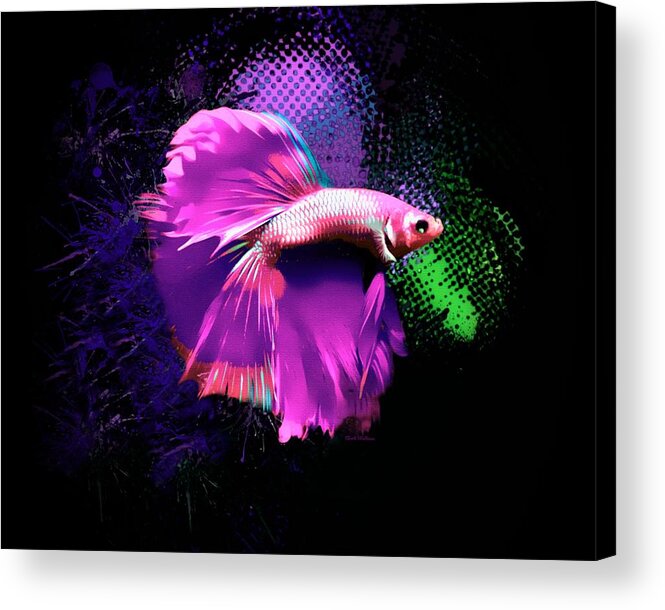 Fish Acrylic Print featuring the digital art Glowing Magenta Betta Fish Abstract Portrait by Scott Wallace Digital Designs