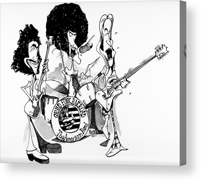 Rockandroll Acrylic Print featuring the drawing Grand Funk Railroad by Michael Hopkins