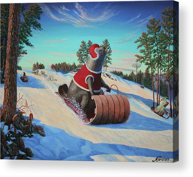 Beaver Acrylic Print featuring the painting Gravity by Michael Goguen
