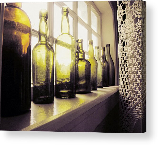 Vintage Bottles Acrylic Print featuring the photograph Green Bottles by Lupen Grainne