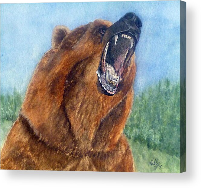 Grizzly Bear Acrylic Print featuring the painting Grizzly Growl by Kelly Mills