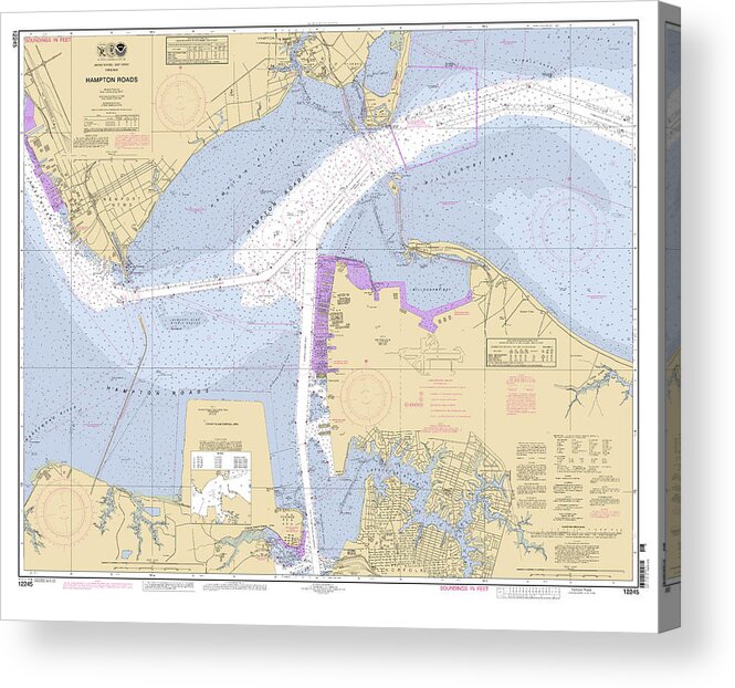 Hampton Roads Acrylic Print featuring the digital art Hampton Roads, NOAA Chart 12245 by Nautical Chartworks
