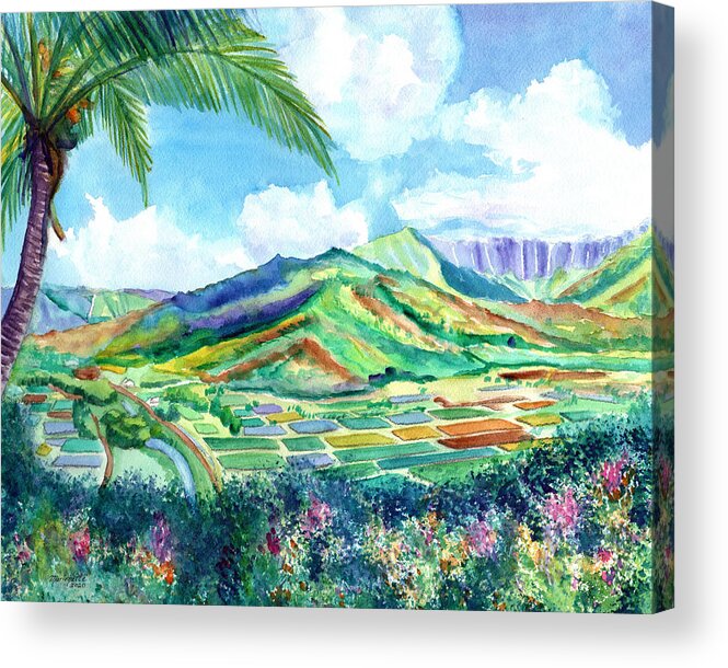 Hanalei Acrylic Print featuring the painting Hanalei Valley by Marionette Taboniar