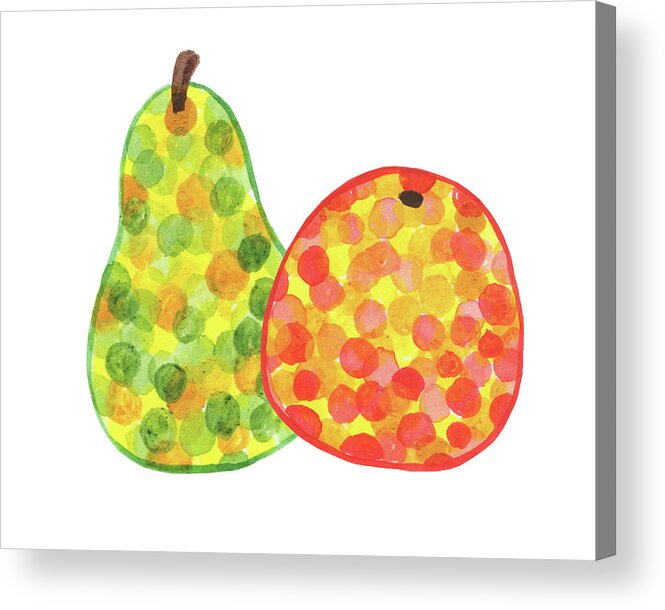 Apple Pear Acrylic Print featuring the painting Happy Pair An Apple And Pear Watercolor Art I by Irina Sztukowski