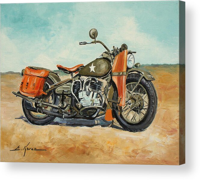 Harley Davidson Painting Acrylic Print featuring the painting Harley Davidson 1942 by Luke Karcz