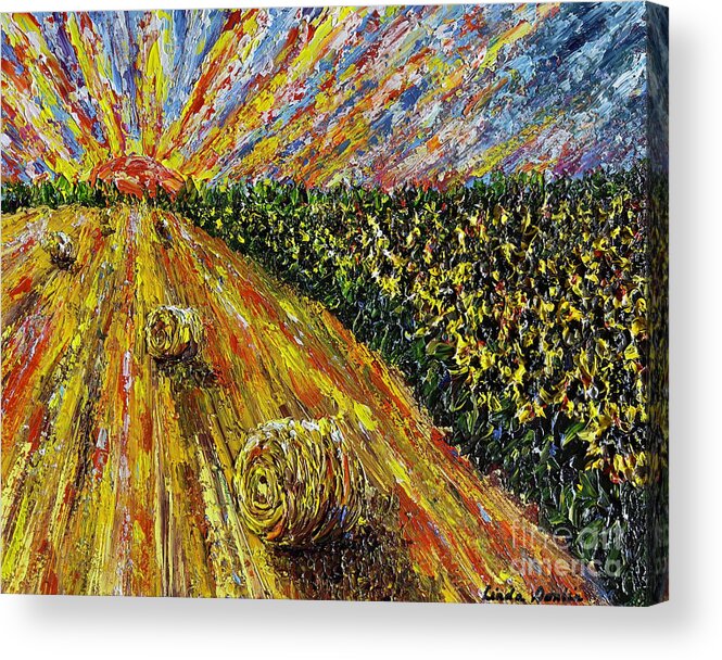 Bale Acrylic Print featuring the painting Harvest Sunrise by Linda Donlin