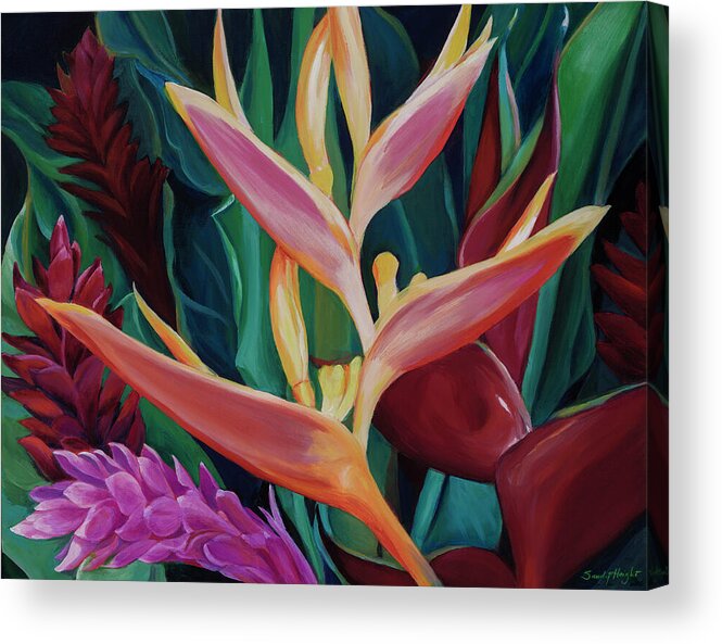 Acrylic Painting On Stretched Canvas Acrylic Print featuring the painting Hawaiian Bouquet by Sandy Haight