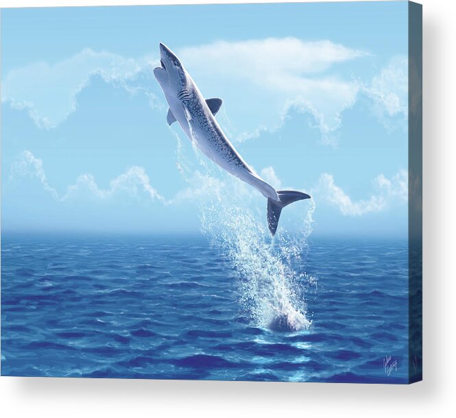 Helicoprion Acrylic Print featuring the digital art Helicoprion breaching by Julius Csotonyi