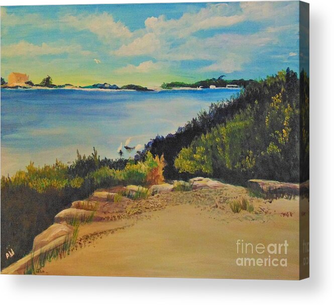 Landscape Acrylic Print featuring the painting Herons at Waterfront Park by Saundra Johnson