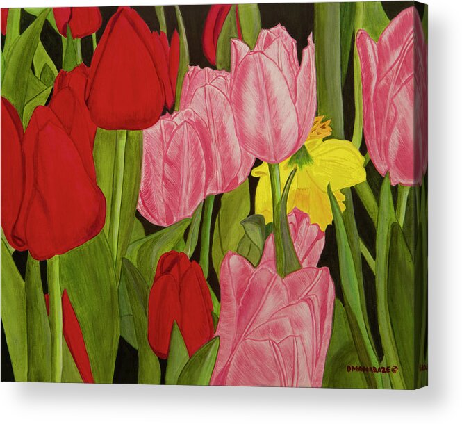 Tulips Acrylic Print featuring the painting Hide 'n Seek by Donna Manaraze