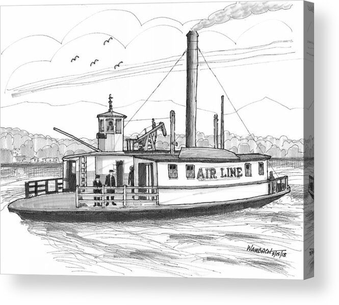 Airline Ferry Boat Acrylic Print featuring the drawing Hudson River Steam Ferry Boat Airline by Richard Wambach