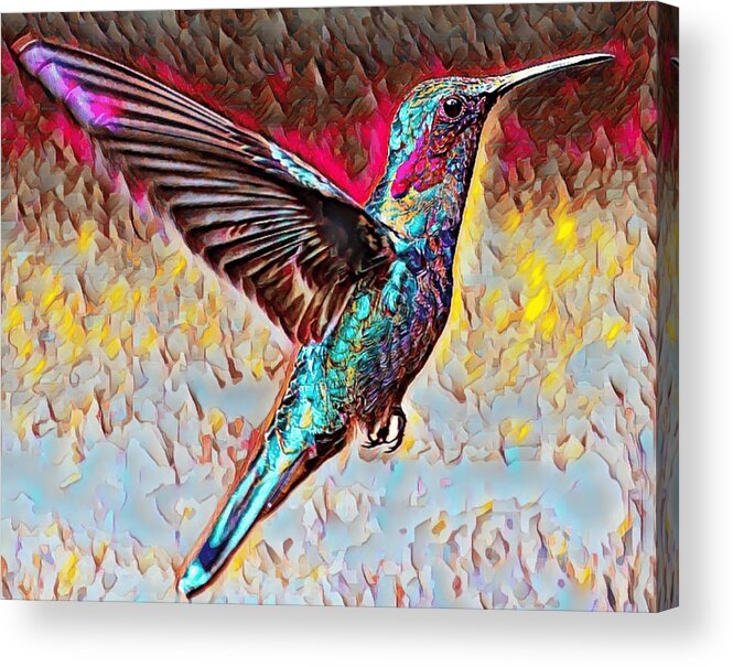 Oil Acrylic Print featuring the painting Hummingbird In Full Flight by World Art Collective