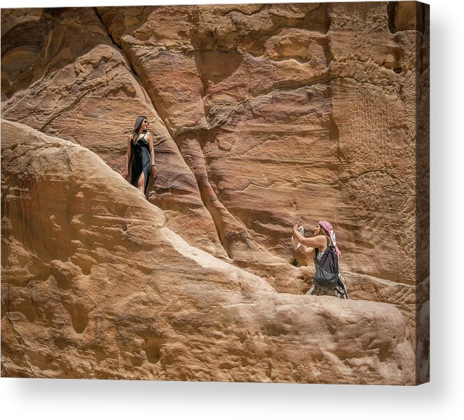 Intimate Moment Acrylic Print featuring the photograph An Intimate Moment in Petra by Dubi Roman