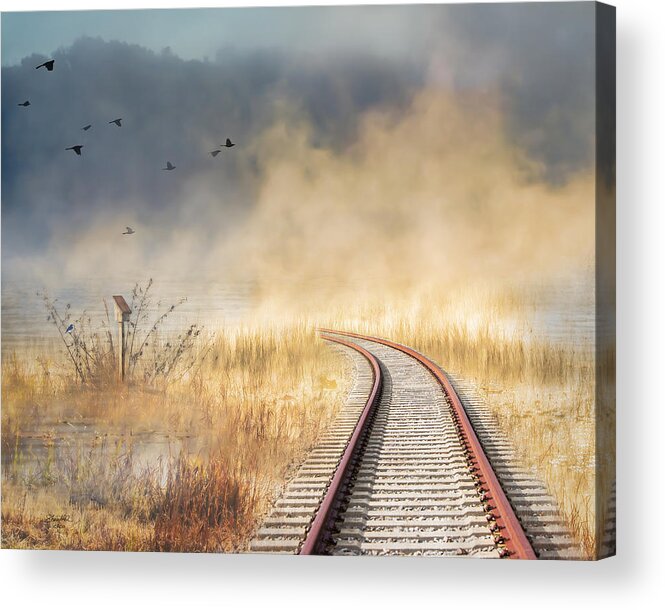 Train Tracks Acrylic Print featuring the photograph Into the Mist - Limited Edition by Shara Abel
