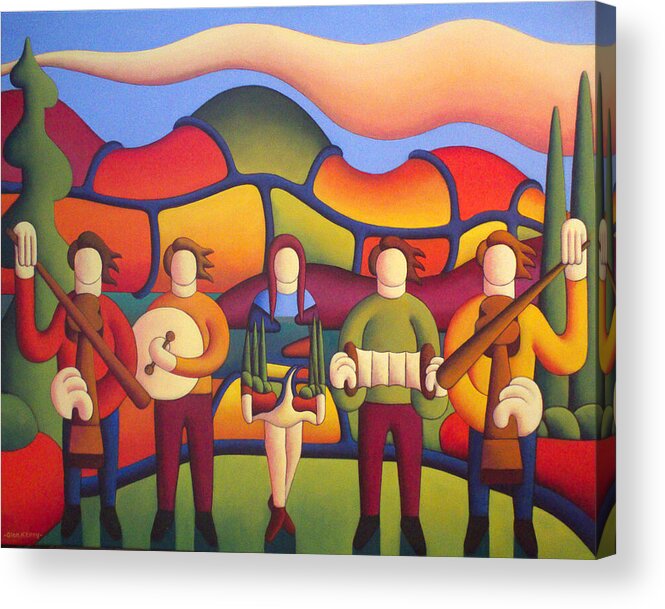 Irish Dancer Acrylic Print featuring the painting Irish Dancer with Musicians by Alan Kenny