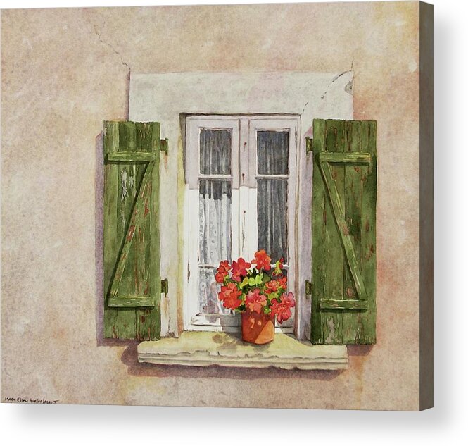 Watercolor Acrylic Print featuring the painting Irvillac Window by Mary Ellen Mueller Legault