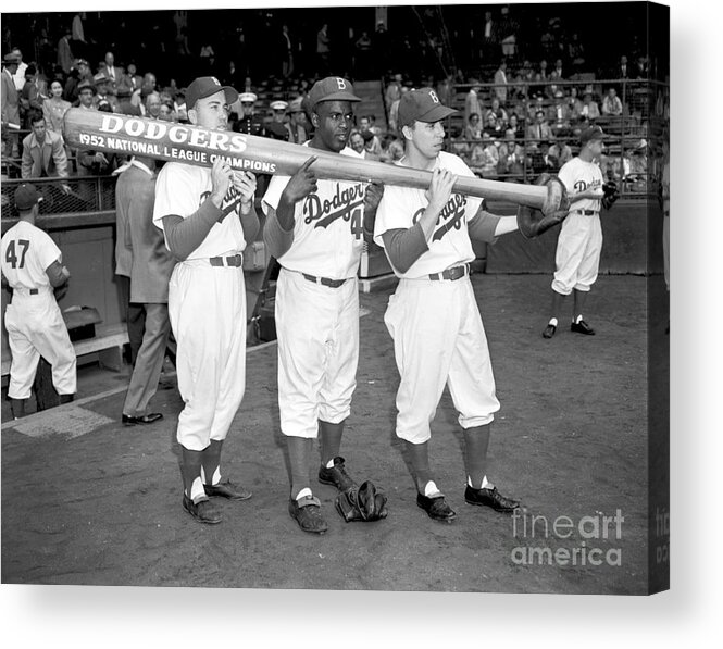 1950-1959 Acrylic Print featuring the photograph Jackie Robinson, Duke Snider, and Pee Wee Reese by Olen Collection