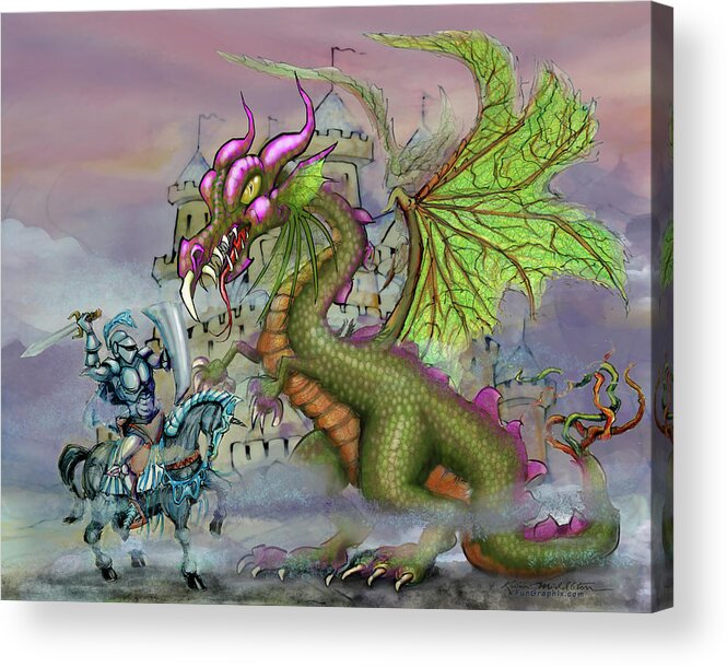 Knight Acrylic Print featuring the digital art Knight n Dragon n Castle by Kevin Middleton