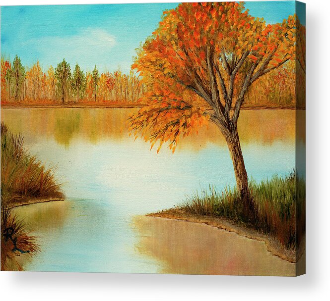 Lake Acrylic Print featuring the painting Lakeside in Fall by Renee Logan