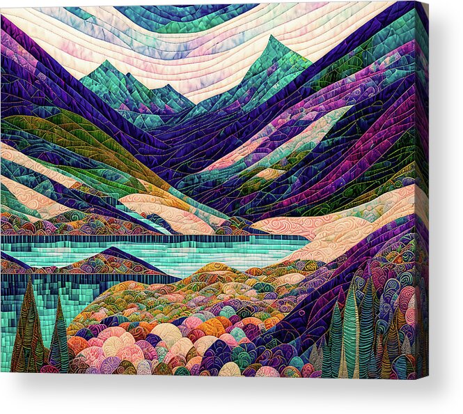 Landscapes Acrylic Print featuring the digital art Land of Dreams - Quilted by Peggy Collins