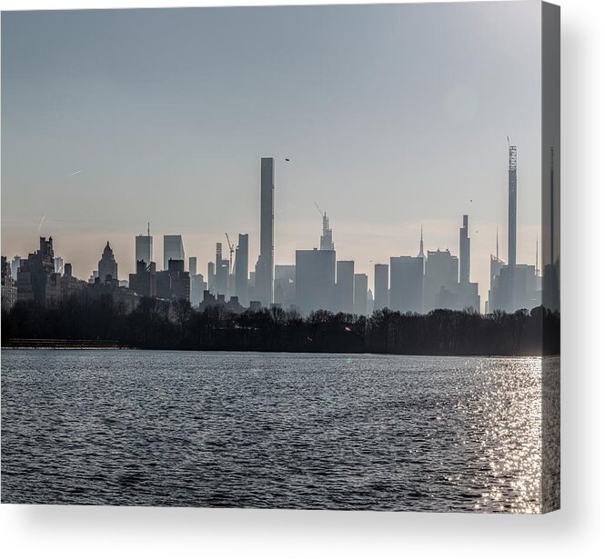 Late Afternoon - Central Park Reservoir Facing South Acrylic Print featuring the photograph Late Afternoon - Central Park Reservoir Facing South by Robert Ullmann