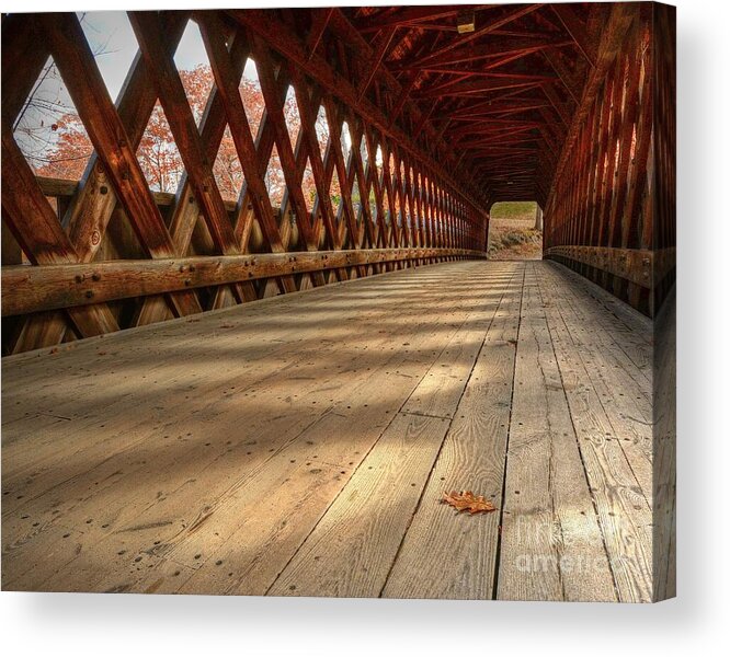 Leaf Acrylic Print featuring the photograph Leaf on a Bridge by Steve Brown