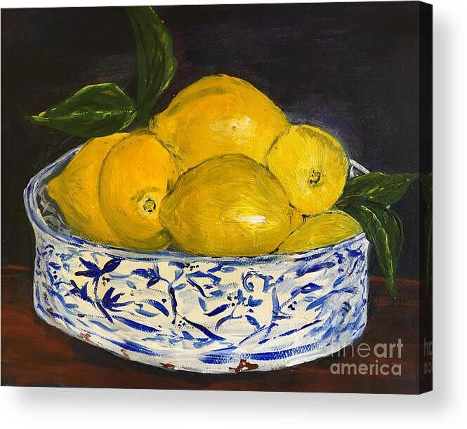 Lemons Acrylic Print featuring the painting Lemons - A Still Life by Debora Sanders