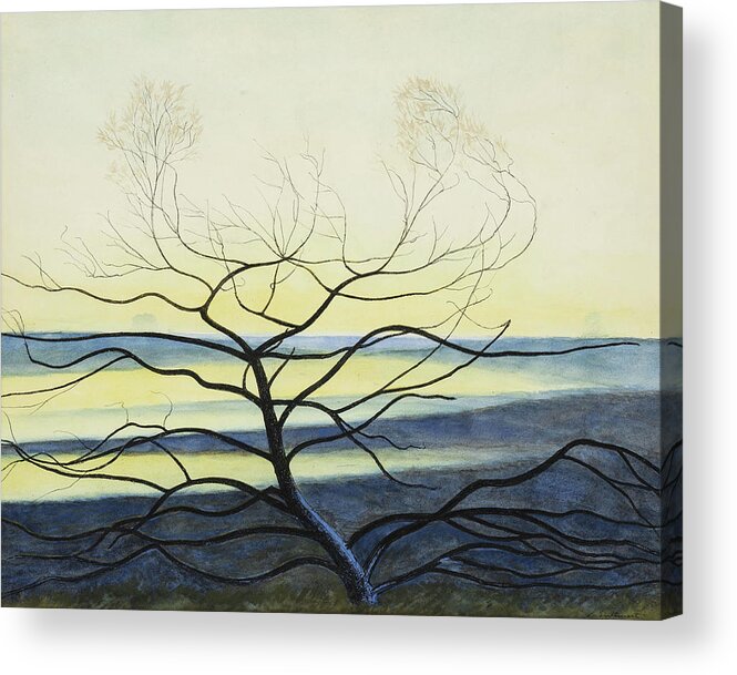 Leon Spilliaert 1881 1946 Shrub On A Yellow Background Hautes Fagnes Acrylic Print featuring the painting Leon Spilliaert 1881 1946 Shrub on a yellow background Hautes Fagnes by Artistic Rifki