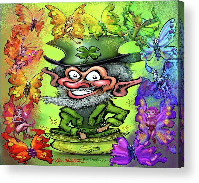 Leprechaun Acrylic Print featuring the digital art Leprechaun with Rainbow of Pixies by Kevin Middleton