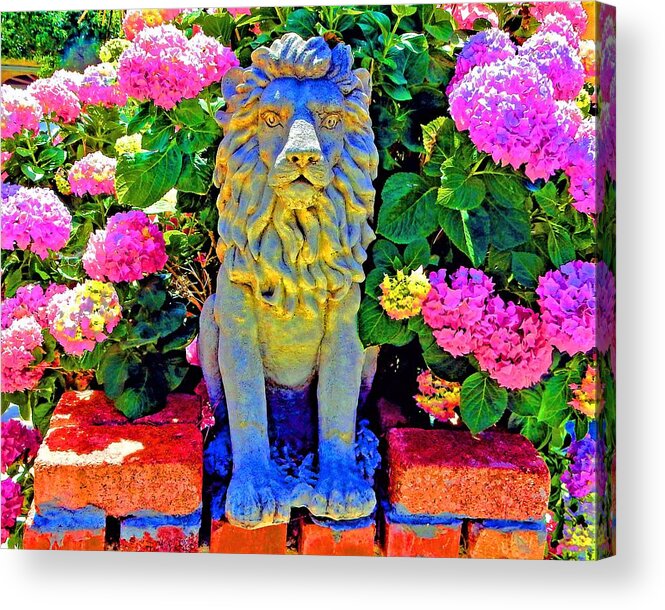 Statue Acrylic Print featuring the photograph Lion Among The Flowers by Andrew Lawrence
