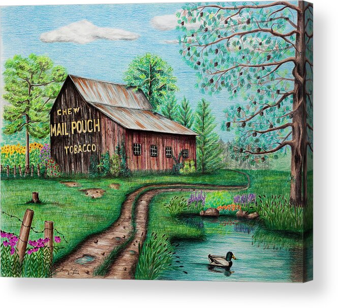 Mail Pouch Acrylic Print featuring the drawing Mail Pouch Tobacco Barn by Lena Auxier